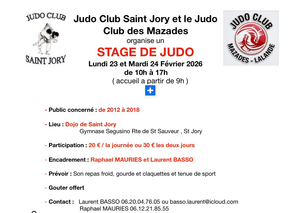 Stage judo vacances février